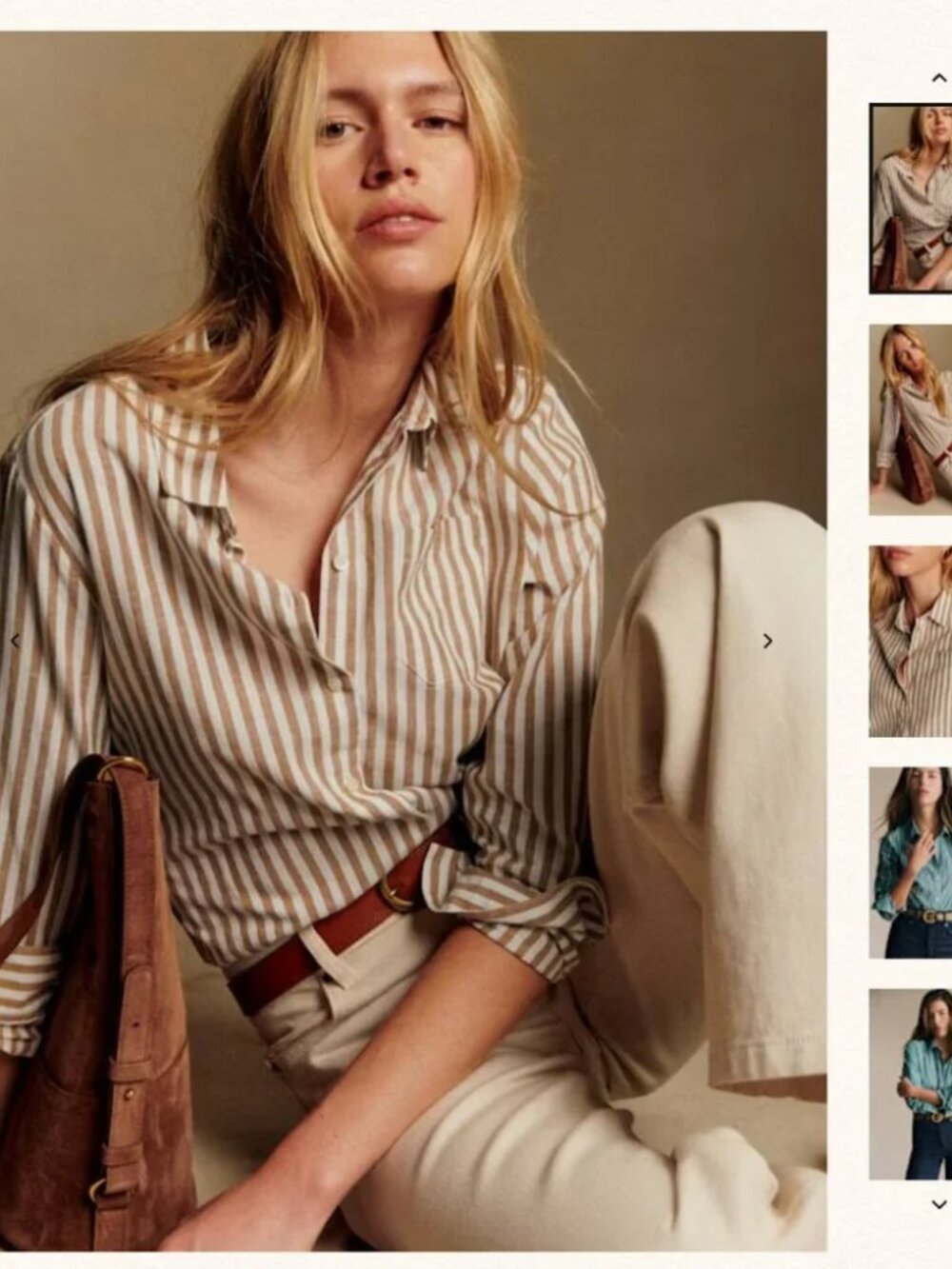Sezane ecru-camel striped tomboy shirt size 42/ 12